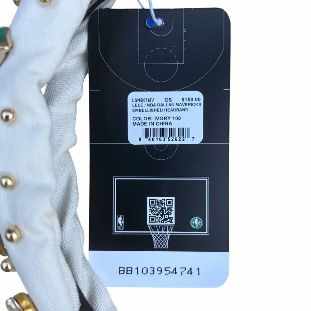 LELE SADOUGHI NBA DALLAS MAVERICKS BASKETBALL IVORY EMBELLISHED KNOTTED HEADBAND
